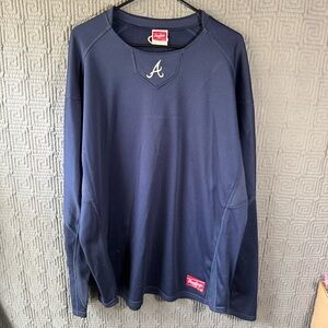 Rawlings Pullover Mens XL Navy Blue Atlanta Braves 100% Polyester Long Sleeve